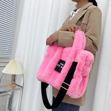 Load image into Gallery viewer, Designer Faux Fur Tote Bag for Women Luxury Handbags Autumn Winter Plush Shoulder Crossbody