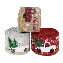 Load image into Gallery viewer, Christmas Burlap Ribbon Roll Xmas Tree Twine Streamer Ribbon Car Truck Red Plaid Tape for Christmas Gift Wrapping DIY Bow Craft
