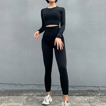 Load image into Gallery viewer, 2pcs Women Seamless Yoga Set Workout Clothes Long Sleeve Gym Crop Top High Waist Leggings Fitness Sports Wear Sport Suit Gymwear