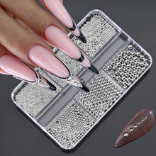 Load image into Gallery viewer, 6Gird/box Stainless Steel Caviar Beads Nail Art Mixed-Size Alloy Gold/Silver Gun Bead Nail Charms 0.8-3mm Manicure Micro Ball