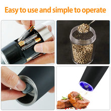 Load image into Gallery viewer, 2pcs Electric Pepper Mill Stainless Steel Automatic Gravity Shaker Salt and Pepper Grinder Set Spice Mills Kitchen Grinding Tool