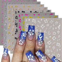 Load image into Gallery viewer, 1pc 3D Hibiscus Flowers Nail Sticker White Black Flower Petals Adhesive Decals Pink Golden Floral Slider For Nail Art Decoration