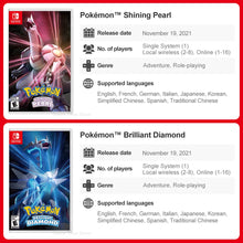 Load image into Gallery viewer, Pokémon Nintendo Switch Game Pokemon Pearl Diamond Sword Shield Pokémon Arceus Scarlet Violet Pikachu Lets Go Physical Game Card