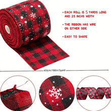 Load image into Gallery viewer, Craft Ribbon Imitation Hemp Ribbon Wire Wire Edge Linen Ribbon Christmas Decoration Red And Green Snowflake Plaid Ribbon