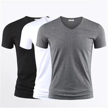 Load image into Gallery viewer, 2024 Men's T Shirt Pure Color V Collar Short Sleeved Tops Tees Men T-Shirt Black Tights Man T-Shirts Fitness For Male Clothes