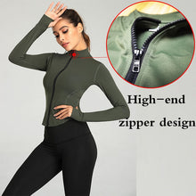 Load image into Gallery viewer, Aiithuug Women Full Zip-up Yoga Top Workout Running Jackets with Thumb Holes Stretchy Fitted Long Sleeve Crop Tops Activewear