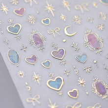 Load image into Gallery viewer, 1pcs 5D Shell Light Nail Stickers Fashion Gold Border Love Heart Bowknot Moon Star Art Decal High Quality Manicure Decorations