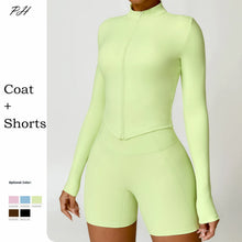 Load image into Gallery viewer, Long Sleeves Sport Yoga Suit Nude Quick Dry Zipper Sport Coat Shorts Suit Women Set Outfit Fitness Running Tight Sportswear