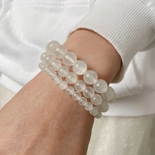 Load image into Gallery viewer, 100% Natural Plaster Selenite Bracelet 6/8/10 mm Round White Fine AAA Stone Beads Bracelet Mineral Cat Eye Yoga Balance Jewelry