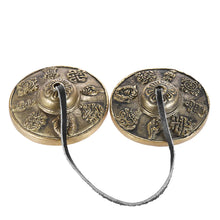 Load image into Gallery viewer, 2.6in/6.5cm Handcrafted Tibetan Meditation Tingsha Cymbal Bell with Buddhist The Eight Auspicious Symbols