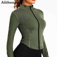 Load image into Gallery viewer, Aiithuug Women Full Zip-up Yoga Top Workout Running Jackets with Thumb Holes Stretchy Fitted Long Sleeve Crop Tops Activewear