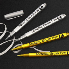Load image into Gallery viewer, 2/1Pc Brush Metallic Marker Pens Gold Silver Color Permanent Art Marker For Manga Crafts Scrapbooking School Stationery Supplies
