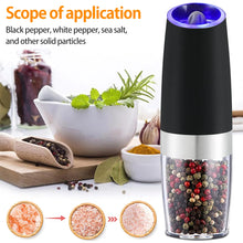 Load image into Gallery viewer, 2pcs Electric Pepper Mill Stainless Steel Automatic Gravity Shaker Salt and Pepper Grinder Set Spice Mills Kitchen Grinding Tool