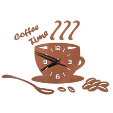 Load image into Gallery viewer, 3D DIY Mirror Coffee Time Clock Acrylic Wall Clock Modern for Kitchen Home Decor Cup Shape Wall Sticker