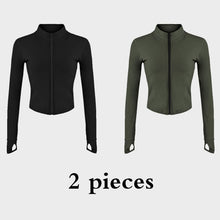 Load image into Gallery viewer, Aiithuug Women Full Zip-up Yoga Top Workout Running Jackets with Thumb Holes Stretchy Fitted Long Sleeve Crop Tops Activewear