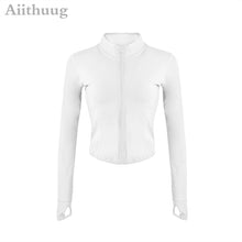 Load image into Gallery viewer, Aiithuug Women Full Zip-up Yoga Top Workout Running Jackets with Thumb Holes Stretchy Fitted Long Sleeve Crop Tops Activewear