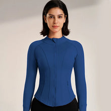 Load image into Gallery viewer, Women's Sport Jackets Zipper Slim Yoga Coat Quick Dry Running Jacket Elastic Long Sleeve Thumb Hole Gym Fitness Top