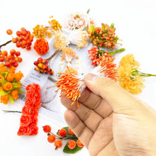 Load image into Gallery viewer, 6/10/12/90/130pcs Orange Mixed Artificial Flower Cherry Stamen Berries Bundle DIY Fake Christmas Wedding Gift Box Wreath Decora