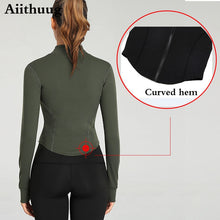 Load image into Gallery viewer, Aiithuug Women Full Zip-up Yoga Top Workout Running Jackets with Thumb Holes Stretchy Fitted Long Sleeve Crop Tops Activewear