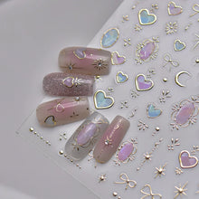 Load image into Gallery viewer, 1pcs 5D Shell Light Nail Stickers Fashion Gold Border Love Heart Bowknot Moon Star Art Decal High Quality Manicure Decorations