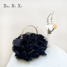 Load image into Gallery viewer, Dai Ni Xi Luxury Silks Flower Clutch Tote Bag Ladies Bridal Handbag Metal Handle Women Wedding Satin Purse
