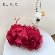 Load image into Gallery viewer, Dai Ni Xi Luxury Silks Flower Clutch Tote Bag Ladies Bridal Handbag Metal Handle Women Wedding Satin Purse