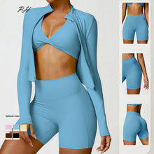Load image into Gallery viewer, Long Sleeves Sport Yoga Suit Nude Quick Dry Zipper Sport Coat Shorts Suit Women Set Outfit Fitness Running Tight Sportswear