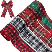 Load image into Gallery viewer, Craft Ribbon Imitation Hemp Ribbon Wire Wire Edge Linen Ribbon Christmas Decoration Red And Green Snowflake Plaid Ribbon