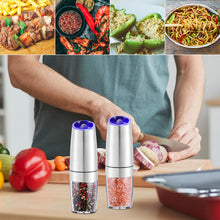 Load image into Gallery viewer, 2pcs Electric Pepper Mill Stainless Steel Automatic Gravity Shaker Salt and Pepper Grinder Set Spice Mills Kitchen Grinding Tool