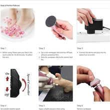 Load image into Gallery viewer, Electronic foot file pedicure sander for removing dead skin, electric callus remover with 60pcs replacement sandpaper disc