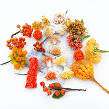 Load image into Gallery viewer, 6/10/12/90/130pcs Orange Mixed Artificial Flower Cherry Stamen Berries Bundle DIY Fake Christmas Wedding Gift Box Wreath Decora
