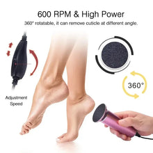 Load image into Gallery viewer, Electronic foot file pedicure sander for removing dead skin, electric callus remover with 60pcs replacement sandpaper disc