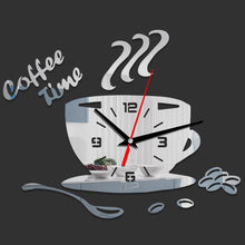Load image into Gallery viewer, 3D DIY Mirror Coffee Time Clock Acrylic Wall Clock Modern for Kitchen Home Decor Cup Shape Wall Sticker
