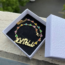 Load image into Gallery viewer, DUOYING Custom Heart Name Necklace Enamel Adjustable Heart Bracelet Nameplate Jewelry Set Stainless Steel For Women Gift