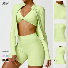 Load image into Gallery viewer, Long Sleeves Sport Yoga Suit Nude Quick Dry Zipper Sport Coat Shorts Suit Women Set Outfit Fitness Running Tight Sportswear