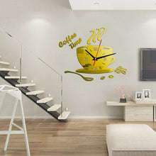 Load image into Gallery viewer, 3D DIY Mirror Coffee Time Clock Acrylic Wall Clock Modern for Kitchen Home Decor Cup Shape Wall Sticker