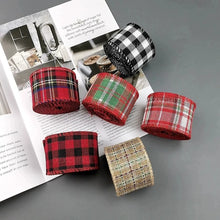 Load image into Gallery viewer, 6M/Roll Craft Ribbon Imitation Hemp Ribbon Wire Wire Edge Linen Ribbon Christmas Decoration Red and Green Snowflake Plaid Ribbon