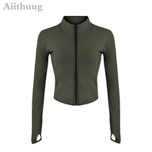 Load image into Gallery viewer, Aiithuug Women Full Zip-up Yoga Top Workout Running Jackets with Thumb Holes Stretchy Fitted Long Sleeve Crop Tops Activewear
