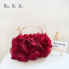 Load image into Gallery viewer, Dai Ni Xi Luxury Silks Flower Clutch Tote Bag Ladies Bridal Handbag Metal Handle Women Wedding Satin Purse