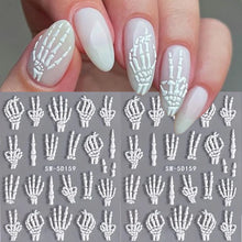 Load image into Gallery viewer, 5D Relief Skeleton Hand Halloween Nail Art Stickers Devil's Eye Slider Decal DIY Manicure Decoration Tips Nail Accessories Tools