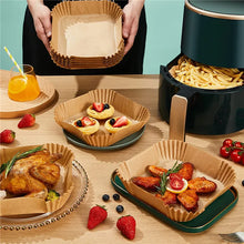 Load image into Gallery viewer, 20/50pcs Air Fryer Paper Parchment Wood Pulp Steamer Cheesecake airfryer disposable trays