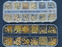 Load image into Gallery viewer, 12Grids Moon Star Nails Gold Metallic Nail Sequins Charms 3D Nail Art Tips Decoration 3D Metal Moon Star Sun Bead Rivet Nail Jewels