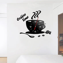 Load image into Gallery viewer, 3D DIY Mirror Coffee Time Clock Acrylic Wall Clock Modern for Kitchen Home Decor Cup Shape Wall Sticker