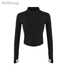 Load image into Gallery viewer, Aiithuug Women Full Zip-up Yoga Top Workout Running Jackets with Thumb Holes Stretchy Fitted Long Sleeve Crop Tops Activewear