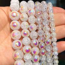 Load image into Gallery viewer, White Snow Cracked Crystal Beads 6/8/10mm Multicolor Round Loose Quartz Crystal Beads for Jewelry Making DIY Bracelet 15inch