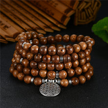 Load image into Gallery viewer, Prayer Beads Bracelet 108 Tibetan Buddhist Rosary Charm Mala Meditation Flower of Life Lucky Wenge Wooden Bracelet For Women Men