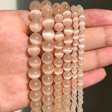Load image into Gallery viewer, 6-8-10-12 mm Natural Stone Pink White Moonstone Cat Eye Beads For Jewelry Making Smooth Loose Spacer Beads Opal Diy Charm Bracelets Necklace