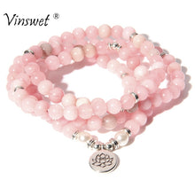Load image into Gallery viewer, Natural Stone Bracelet Women 108 Mala Yoga Necklace Pink Chalcedony beads Bracelets for Women Fashion Meditation Jewelry 2023