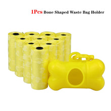 Load image into Gallery viewer, Pet Poop Bags Disposable Dog Waste Bags, Bulk Poop Bags with Leash Clip and Bone Bag Dispenser 5Roll(75Pcs) Bags with Paw Prints
