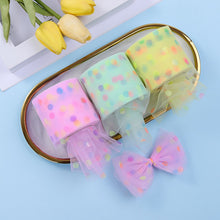 Load image into Gallery viewer, 8cm 25Yards Glitter Tulle Ribbon Roll Sparkly Dot Sequin Mesh Fabric for DIY Hairband Bow Clip Wedding Birthday Party Decoration
